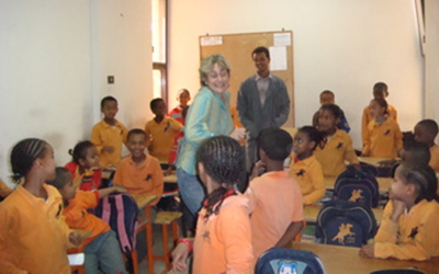 Helen Wheelock with students in Ethiopia